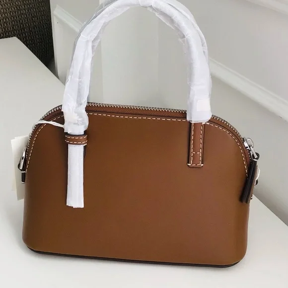 Tory Burch Emerson Dome Satchel Crossbody Bag Floral Applique NWT In Pac Leather - Picture 7 of 13